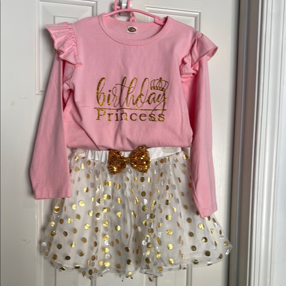 Pink Birthday Princess Outfit with Gold Accents